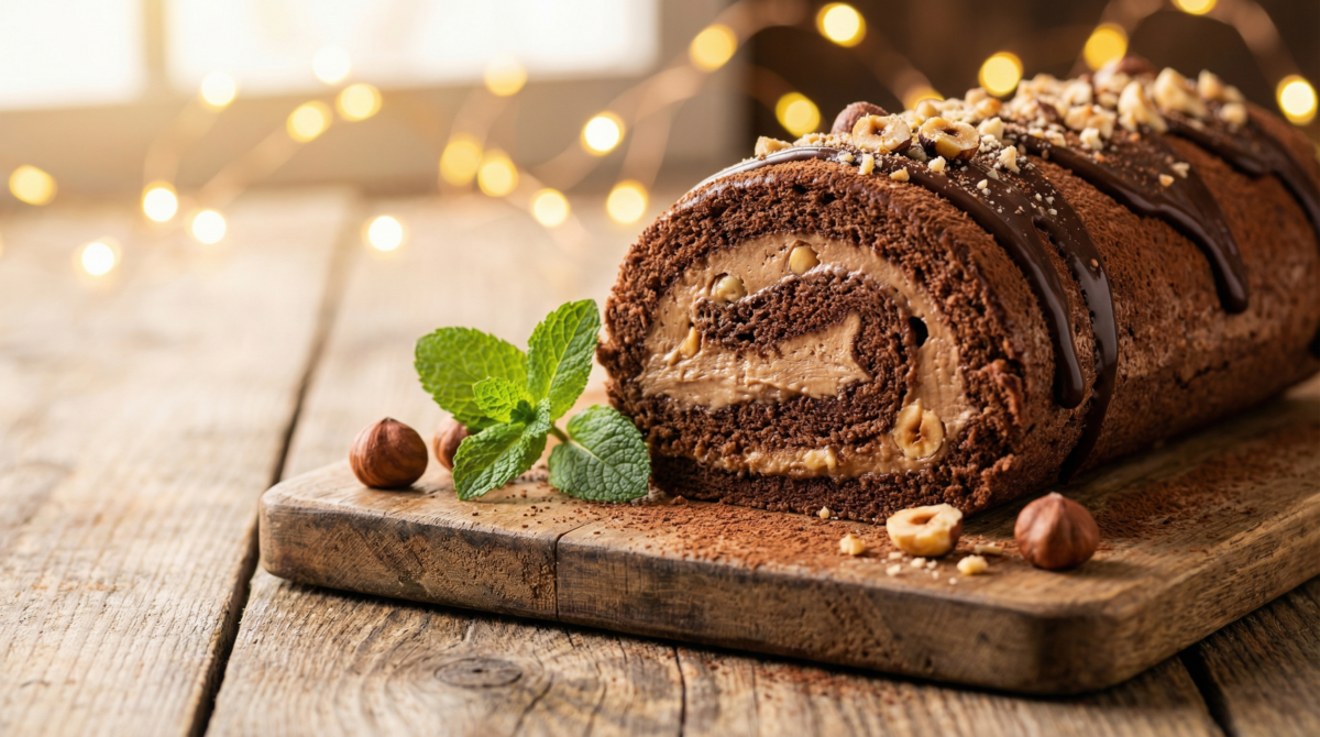 Ce dessert de Noël va rendre vos invités fous : découvrez le roulé chocolat-noisettes ultra gourmand qui fait chavirer les papilles ! – roulé chocolat-noisettes