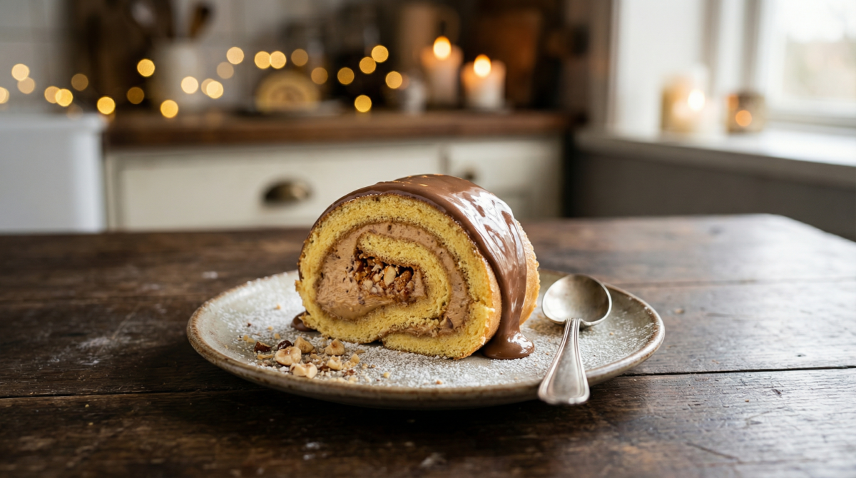 Ce dessert va rendre vos papilles folles : découvrez le roulé praliné-noisettes au cœur ultra croustillant qui affole la toile ! – roulé praliné-noisettes