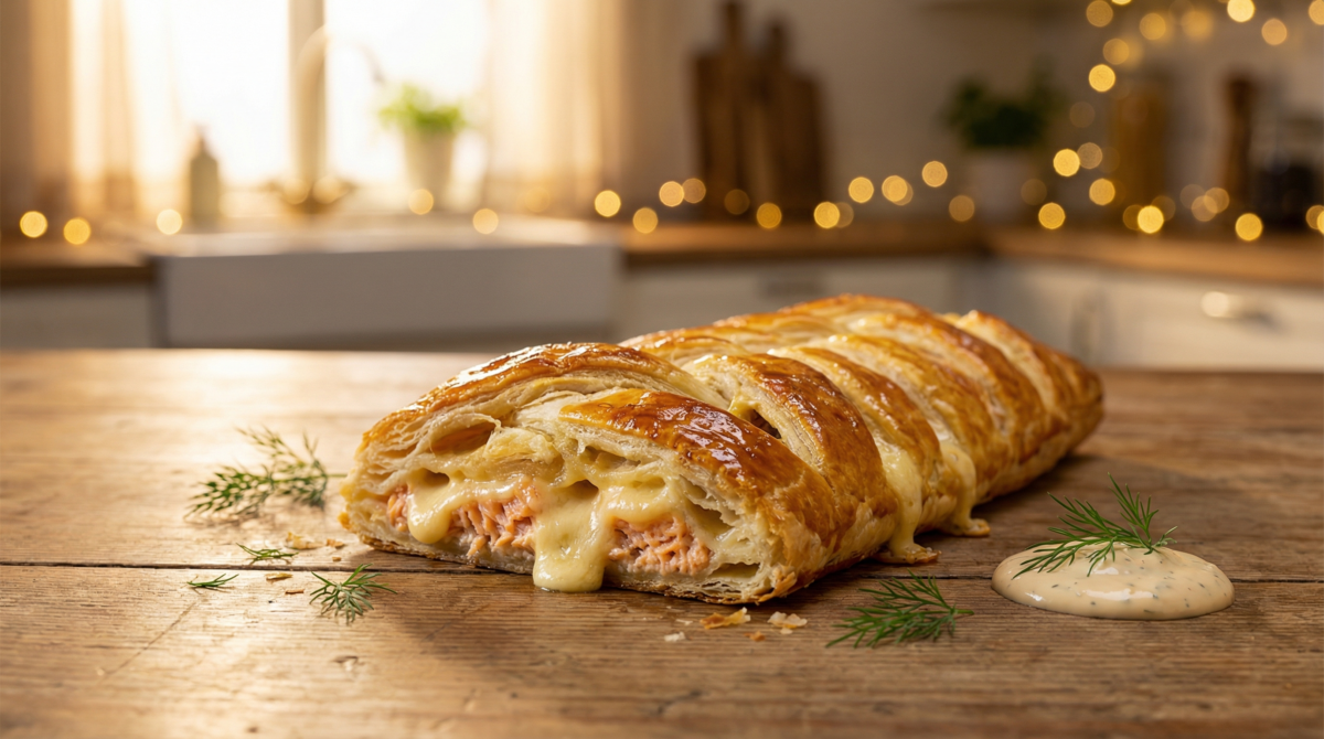 Oubliez les toasts : cette tresse feuilletée saumon-fromage va faire un carnage à votre apéro de Noël ! – tresse feuilletée saumon-fromage