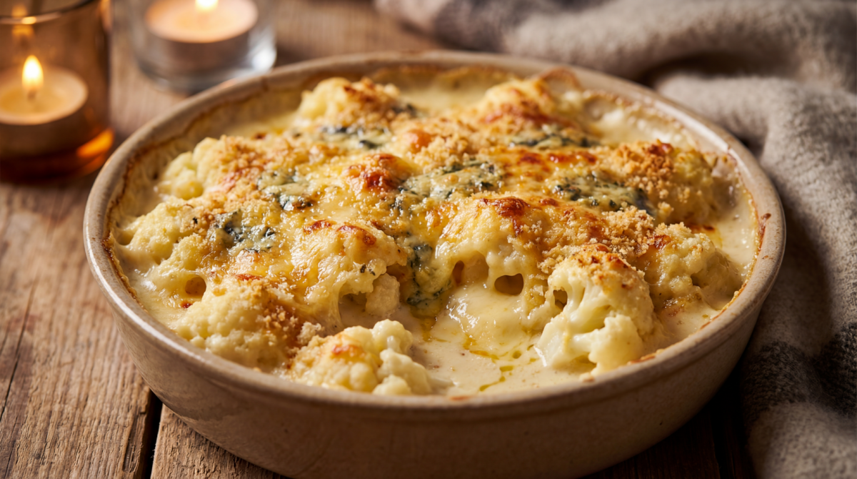Gratin de chou-fleur au bleu tout simple pour soirées fraîches