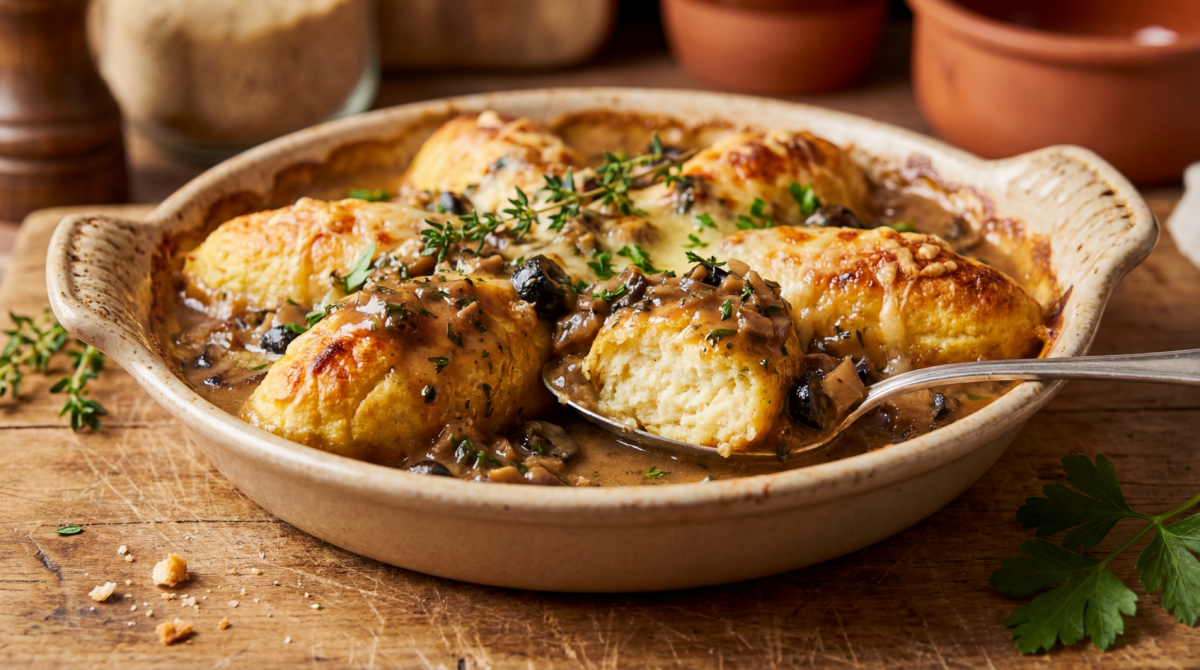 Quenelles sauce tortue : recette moelleuse au four, olives et champignons pour un plat familial réconfortant