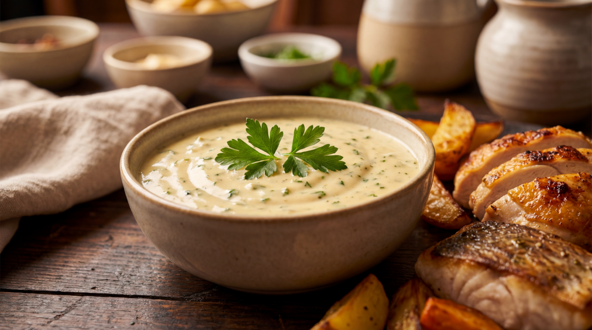 Sauce crème d’ail et persil : une recette express et onctueuse pour sublimer viandes, poissons et légumes